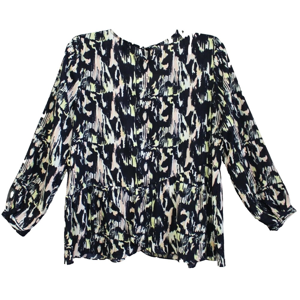 My Collection Women Blouse Size XL Top  Long Sleeve Peasant Chiffon Watercolor
